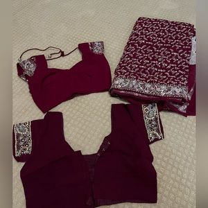 Maroon fully embroidered bridal sari